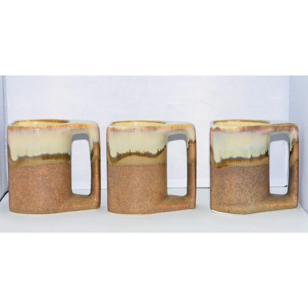 Mid-Century Rodolfo Padilla Drip Glaze Pottery Coffee Mugs 3pc Coffee Mug Set
